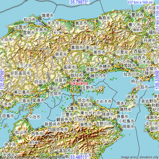 Topographic map of Okayama