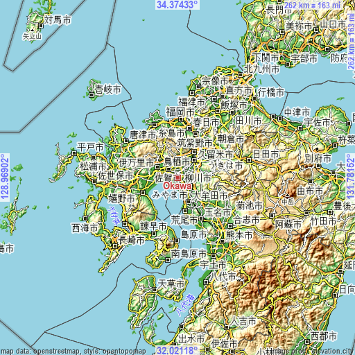 Topographic map of Ōkawa