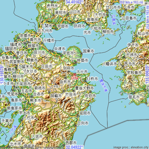 Topographic map of Ōita