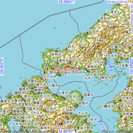Topographic map of Ogōri-shimogō