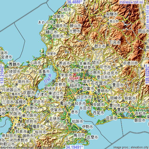 Topographic map of Ōgaki
