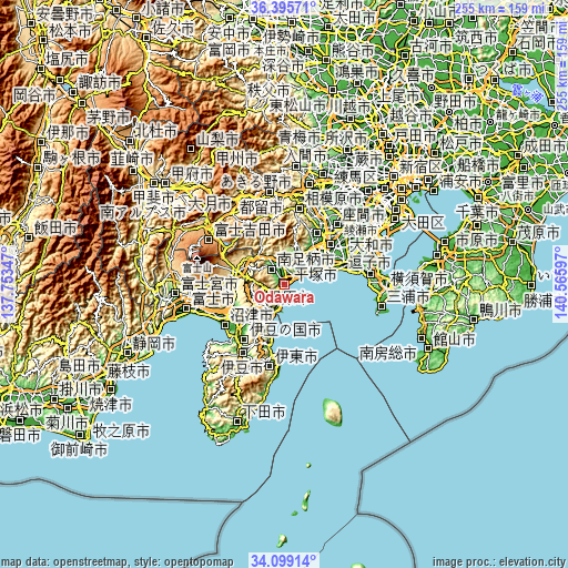 Topographic map of Odawara