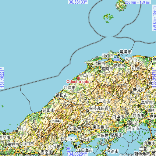 Topographic map of Ōdachō-ōda