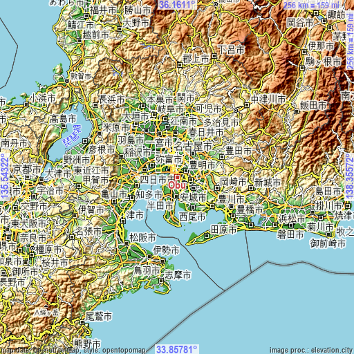 Topographic map of Ōbu