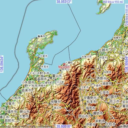 Topographic map of Nyūzen