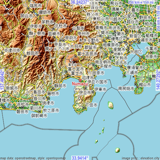 Topographic map of Numazu