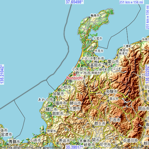 Topographic map of Nonoichi