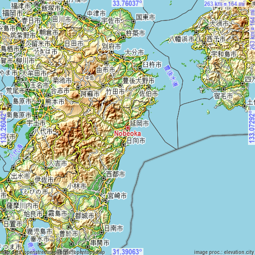 Topographic map of Nobeoka