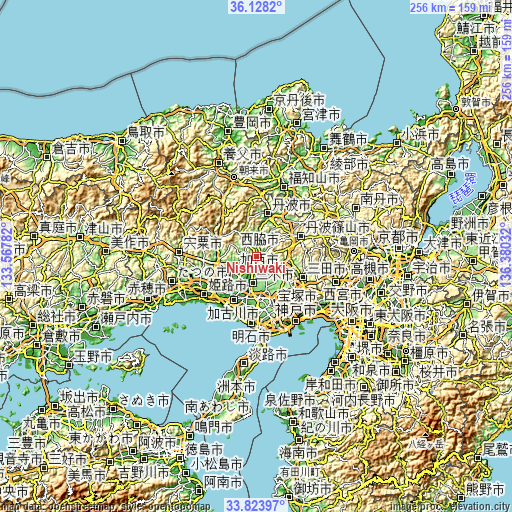 Topographic map of Nishiwaki