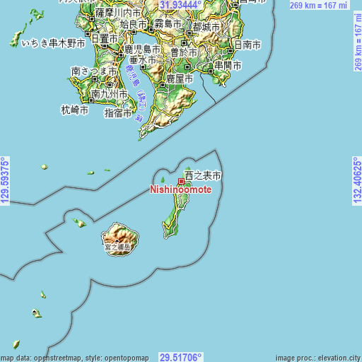 Topographic map of Nishinoomote