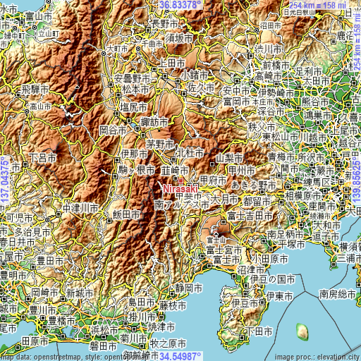 Topographic map of Nirasaki