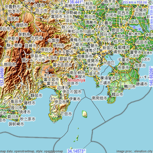 Topographic map of Ninomiya