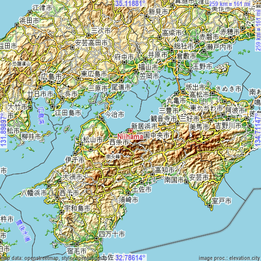 Topographic map of Niihama