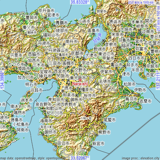 Topographic map of Nara-shi