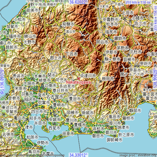 Topographic map of Nakatsugawa