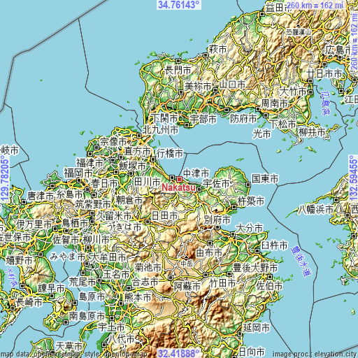 Topographic map of Nakatsu
