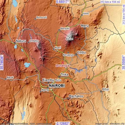 Topographic map of Murang’a