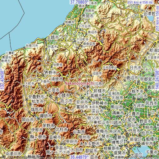 Topographic map of Nakanojōmachi