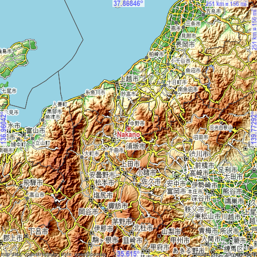 Topographic map of Nakano