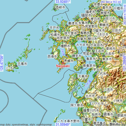 Topographic map of Nagasaki