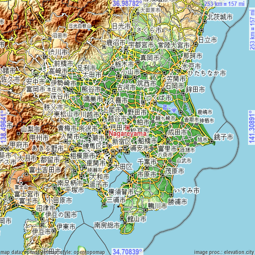 Topographic map of Nagareyama