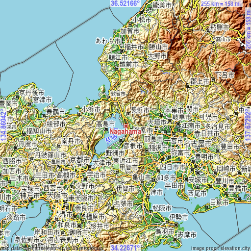 Topographic map of Nagahama