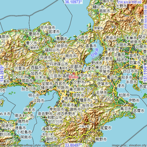 Topographic map of Mukō