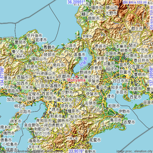 Topographic map of Moriyama