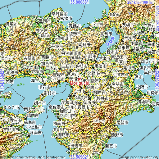 Topographic map of Moriguchi