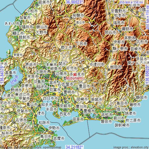 Topographic map of Mizunami