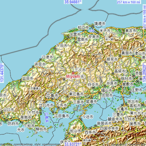 Topographic map of Miyoshi