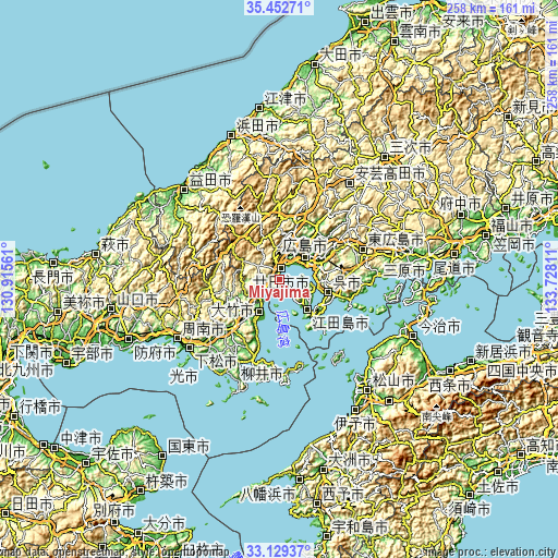 Topographic map of Miyajima