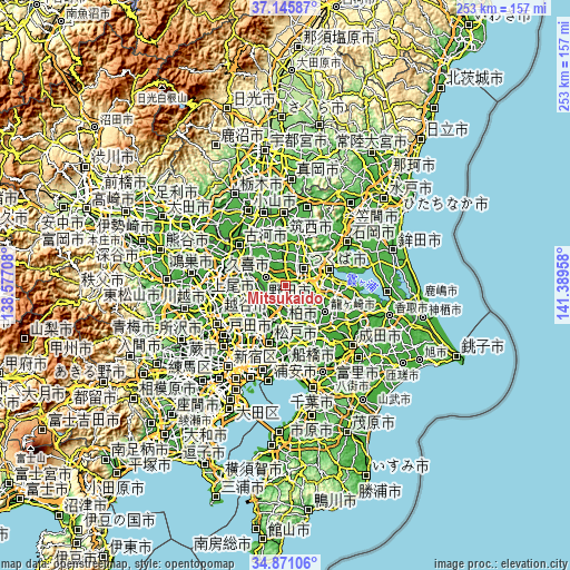 Topographic map of Mitsukaidō