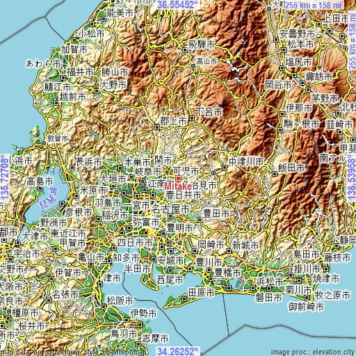 Topographic map of Mitake