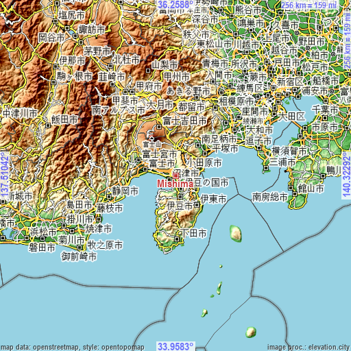 Topographic map of Mishima