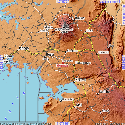 Topographic map of Mumias
