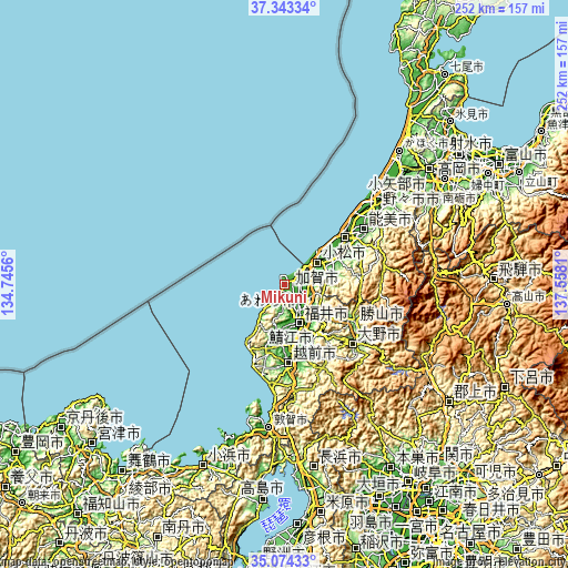 Topographic map of Mikuni