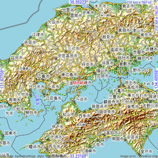 Topographic map of Mihara