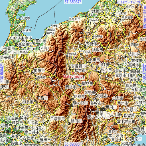 Topographic map of Matsumoto