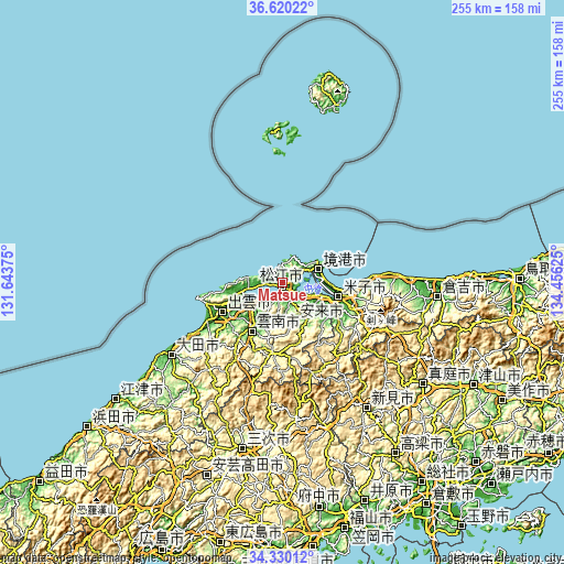 Topographic map of Matsue