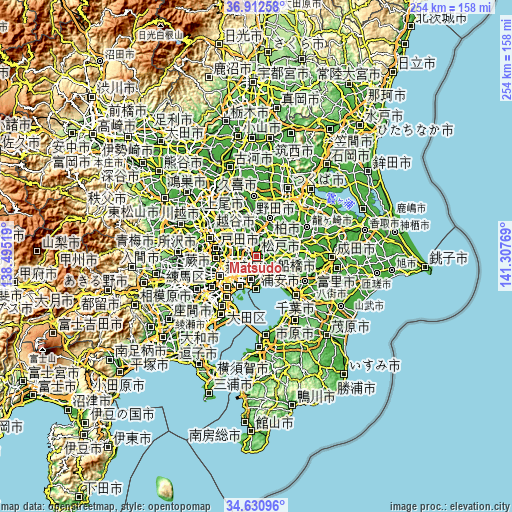 Topographic map of Matsudo