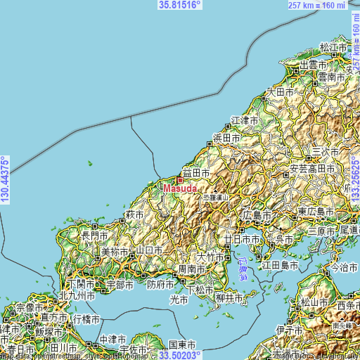 Topographic map of Masuda