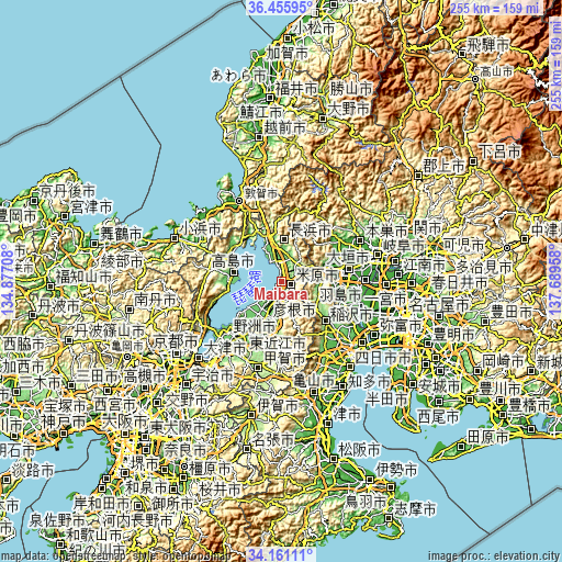 Topographic map of Maibara