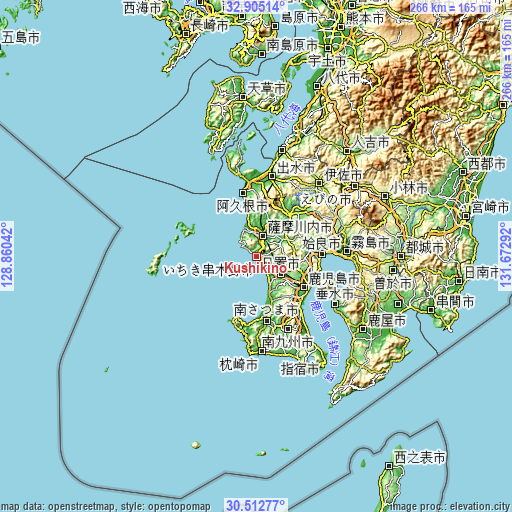 Topographic map of Kushikino