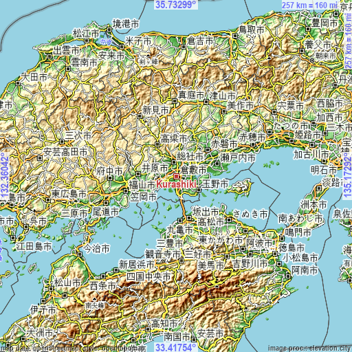 Topographic map of Kurashiki