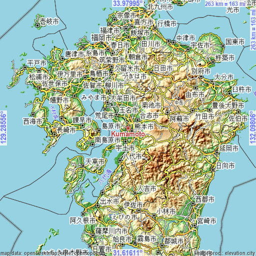 Topographic map of Kumamoto