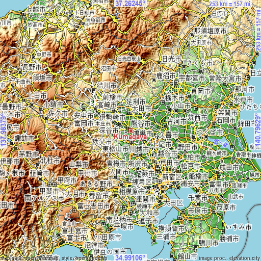 Topographic map of Kumagaya