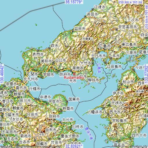 Topographic map of Kudamatsu