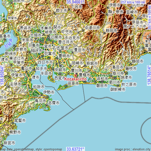 Topographic map of Kozakai-chō