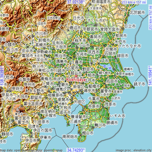 Topographic map of Koshigaya